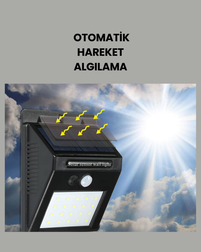 Bahçe ve Dış Mekanlar İçin Güneş Enerjili 20 LED Hareket Sensörlü Lamba - Lisinya