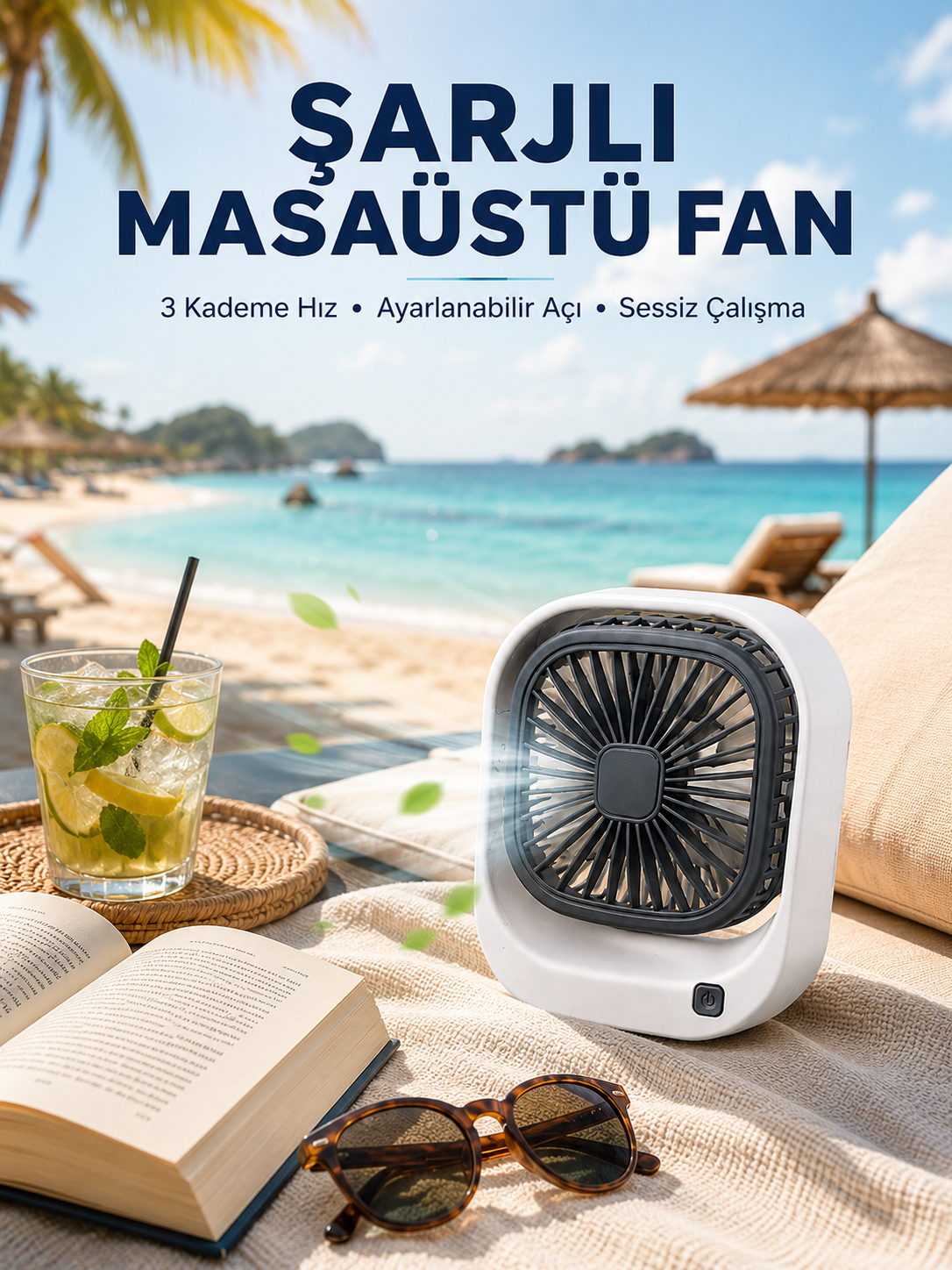Şarjlı Masaüstü Fan 3 Kademeli Hız Ayarlı Güçlü Hava Akışı - Lisinya