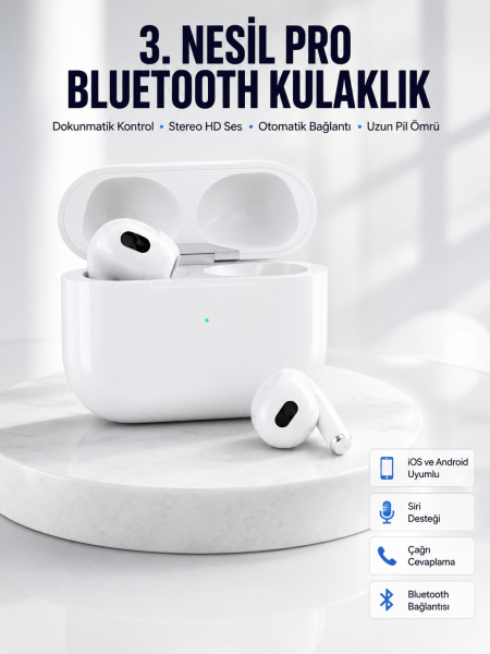Bluetooth Kulaklık 3. Nesil Ios Android Uyumlu Yeni Nesil Wireless Charge - Lisinya