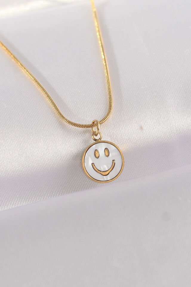 316L Çelik Zincir Altın Renk Mermer Desenli Minimal Smile Kolye - Lisinya