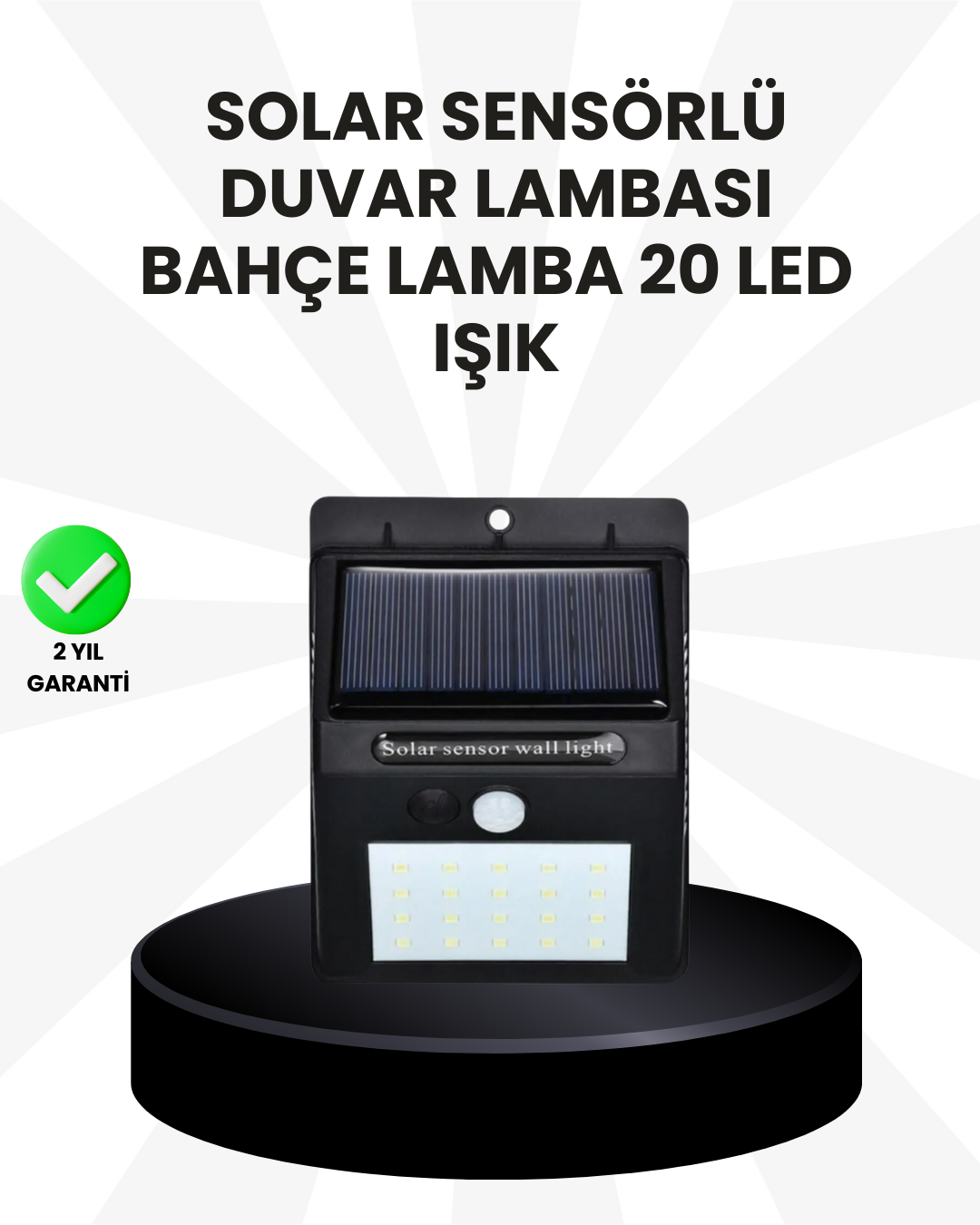 Su Geçirmez IP65 20 LED Solar Sensörlü Bahçe ve Veranda Aydınlatma - Lisinya