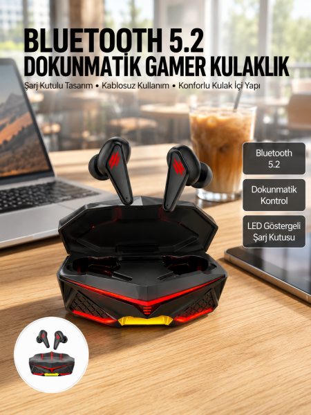 Dokunmatik Kontrol Tws Işıklı Kulakiçi Bluetooth Kulaklık Kablosuz Oyuncu Kulaklığı Yeni Nesil - Lisinya