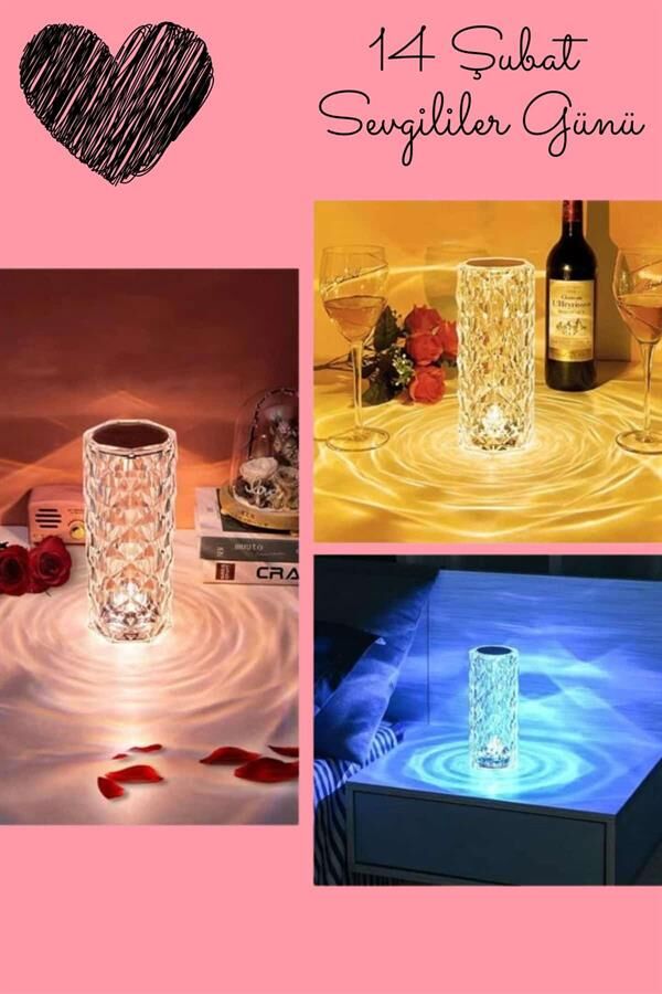 Sevgililer Gününe Özel Romantik Kristal Gece Lambası Sevgiliye Hediye - Lisinya