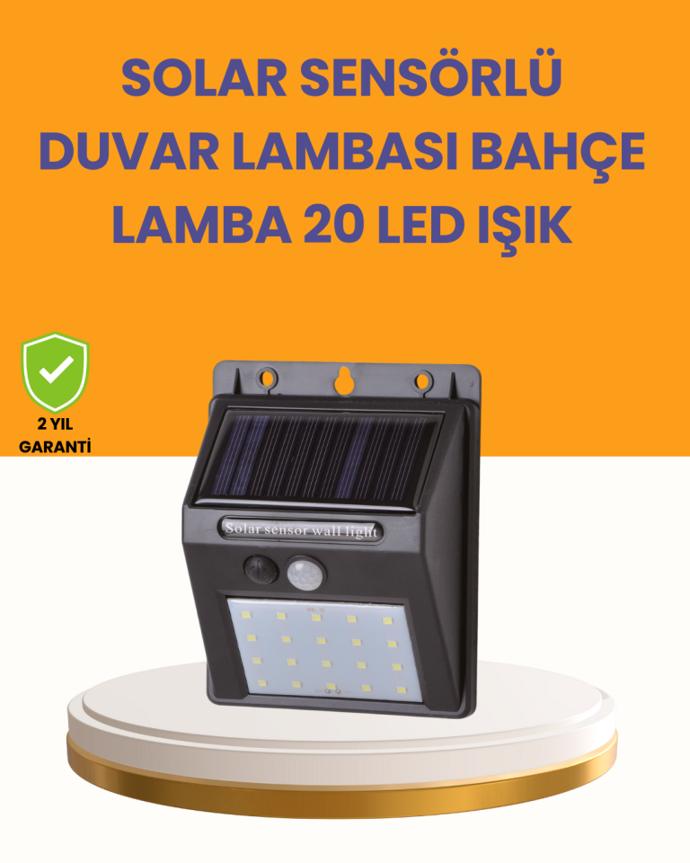 YamanHobi 20 LED Güneş Enerjili PIR Sensörlü Duvar Lambası IP65