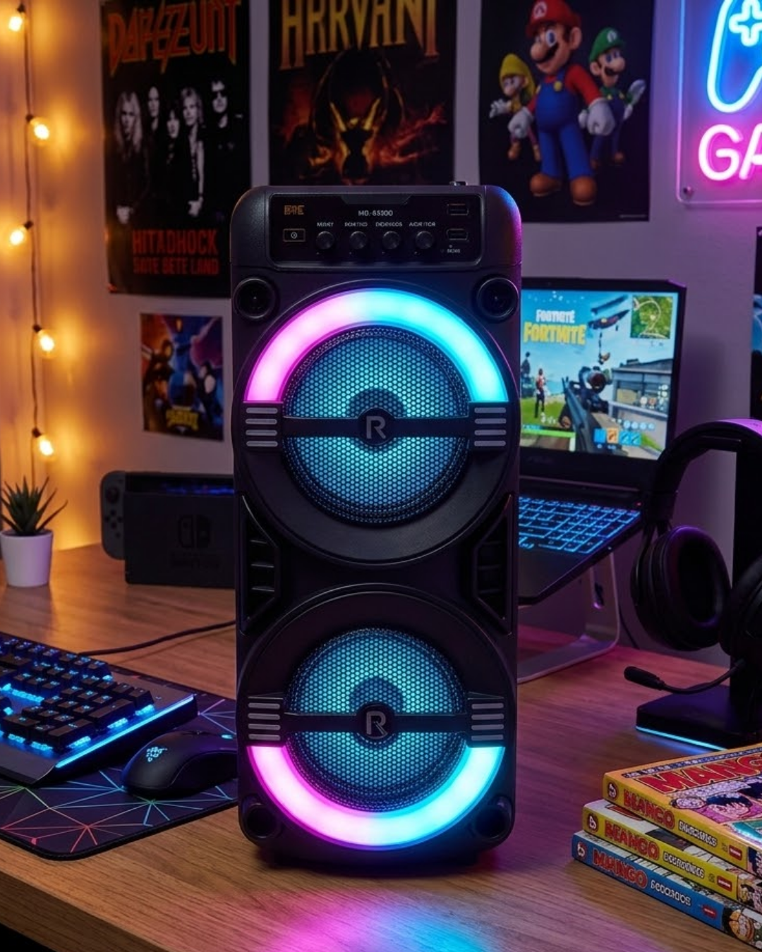 YamanHobi LED Işıklı Bluetooth Hoparlör USB Hafıza Kartlı Siyah