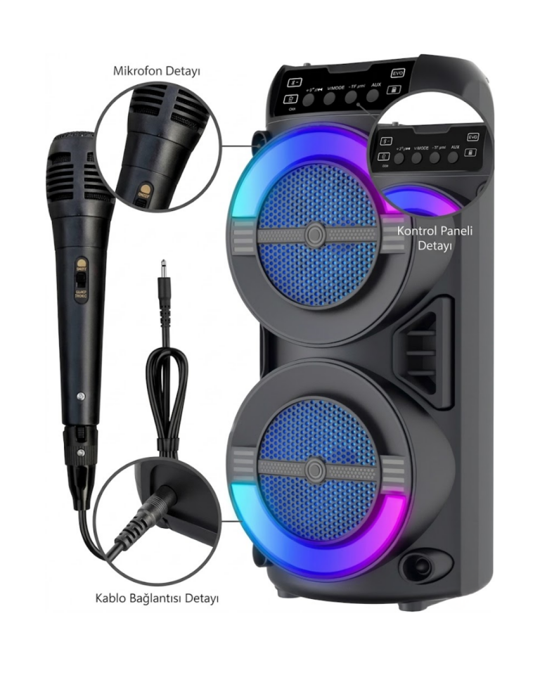 Taşınabilir Bluetooth Hoparlör RGB Işık Efektli Stereo Ses - Lisinya