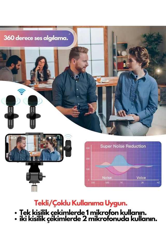 Type-C Çiftli Kablosuz Yaka Mikrofon Seti Telefon Vlog Canlı Yayın TikTok YouTube Uyumlu ( Lisinya )