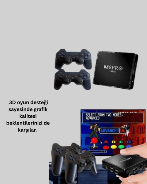 M8Pro Android TV Box ve Retro Oyun Konsolu – 10K Ultra HD Görüntü