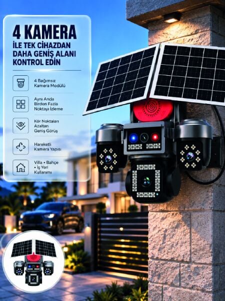 SIM Kart Destekli 4 Kameralı Akıllı Dış Mekan Güvenlik Kamerası - Lisinya