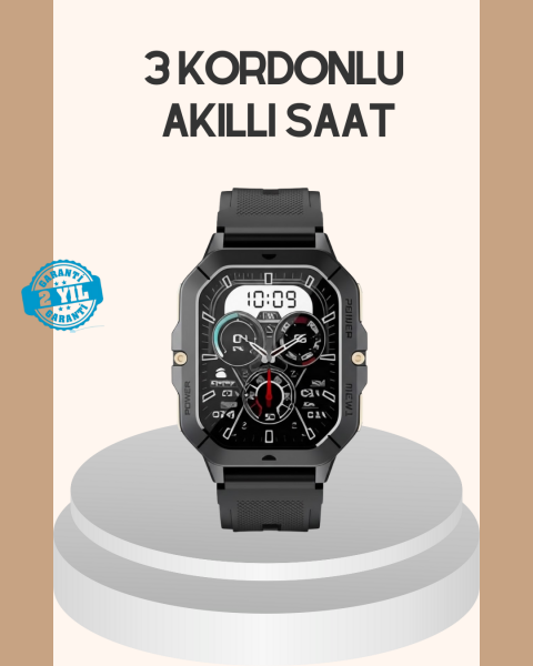 3 Kordonlu Akıllı Saat Uzun Pil Süreli
