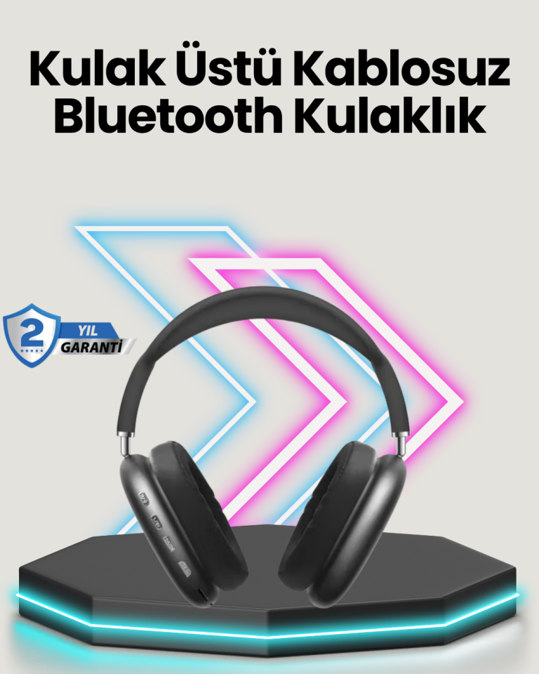 Bluetooth V5.0 Kablosuz Kulak Üstü Kulaklık | Katlanabilir, Mikro USB Girişli - Lisinya