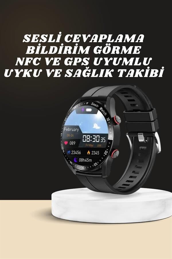 Akıllı Saat Amoled Ekran Metal Ve Deri Kordonlu Uyku ve Sağlık Takibi Titreşimli - Lisinya