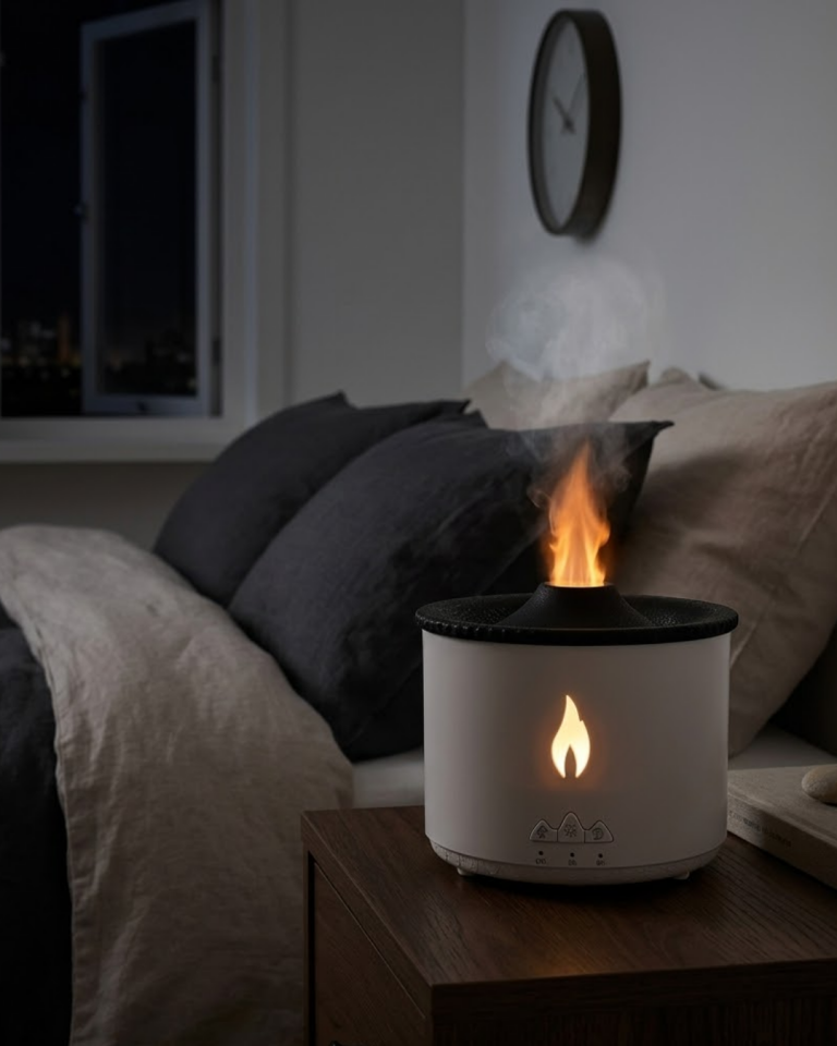 Alev ve Volkan Efektli Ultrasonik Aroma Difüzörü LED Gece Lambalı Hava Nemlendirici - Lisinya
