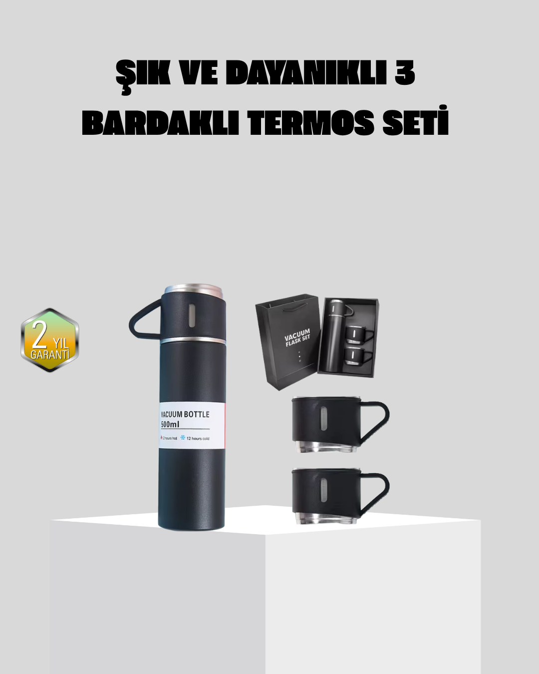 Paslanmaz Çelik 500 ml Termos Seti – 8 Saat Isı Koruma, Vakumlu, Sızdırmaz ve Taşınabilir - Lisinya