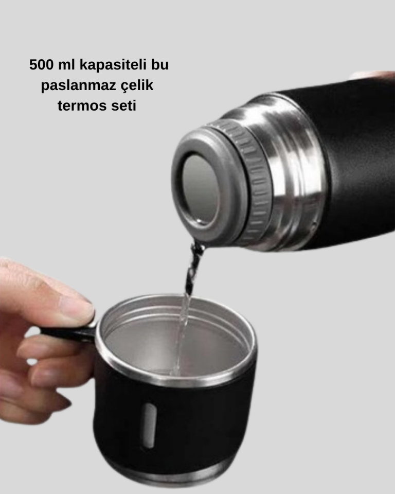 Paslanmaz Çelik 500 ml Termos Seti – 8 Saat Isı Koruma, Vakumlu, Sızdırmaz ve Taşınabilir - Lisinya