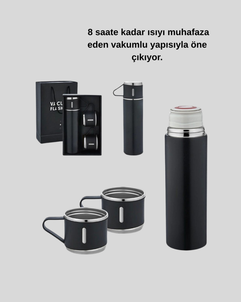 500 ml Paslanmaz Çelik Termos Seti – Sızdırmaz, Vakumlu, Isı Koruma Özellikli, Taşınabilir Termos - Lisinya