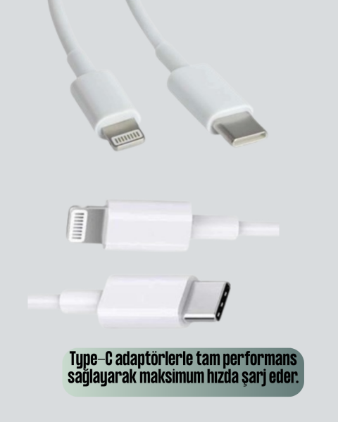30W Type-C Lightning Hızlı Şarj Kablosu 1.2m iPhone Uyumlu