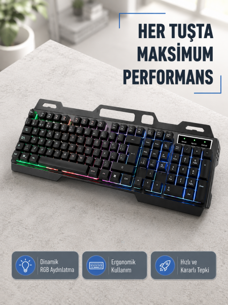 RGB Aydınlatmalı Klavye Mouse Seti – USB Bağlantılı, Türkçe Q, Ayarlanabilir DPI, Ergonomik Yapı - Lisinya