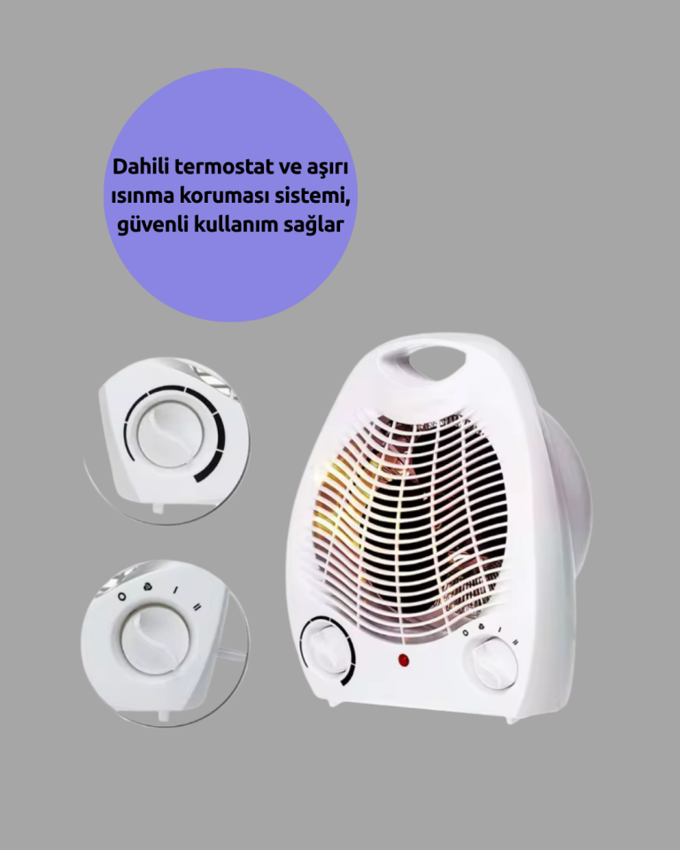 Mini Elektrikli Isıtıcı – 2000W Güç, Fanlı Isıtma, 3 Isı Modu - Lisinya