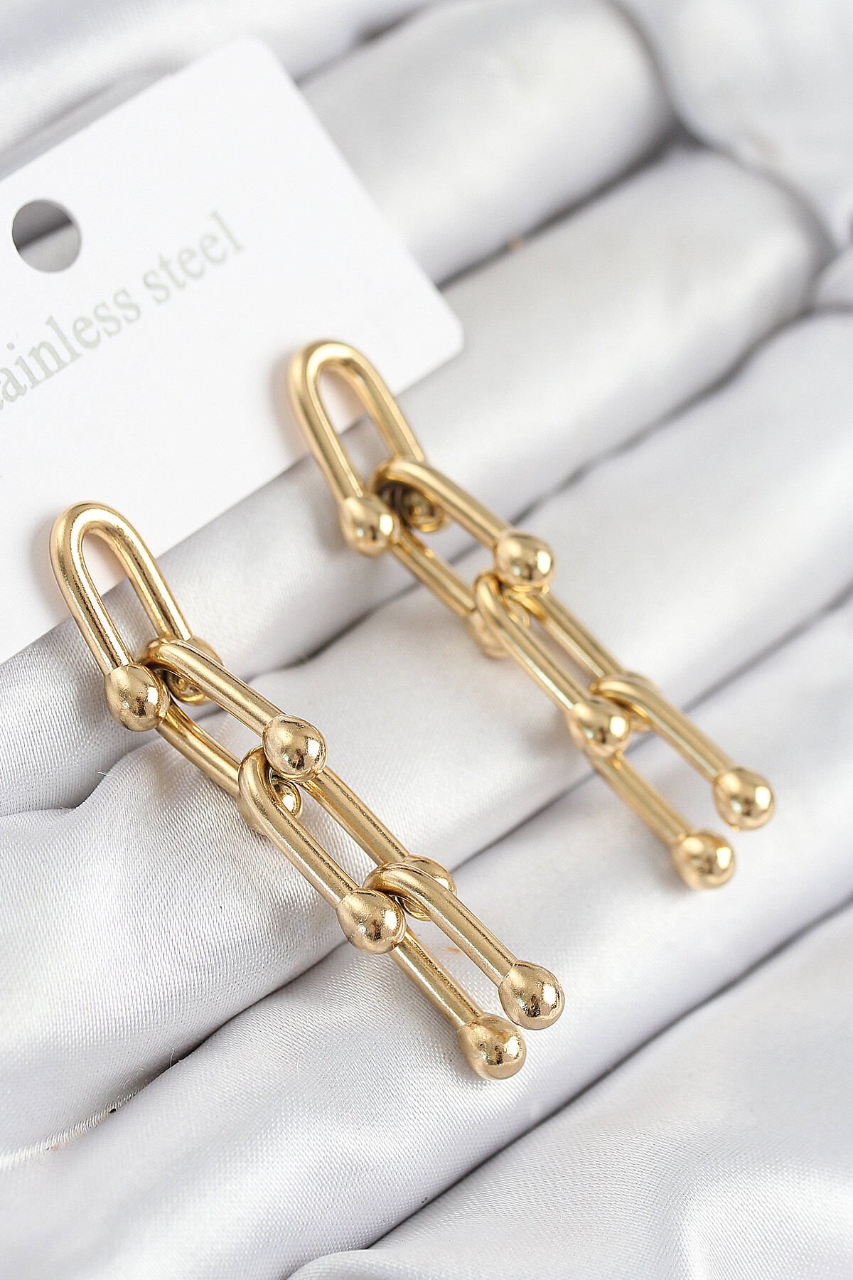 316L Çelik Sallantılı Tifany Model Gold Renk Kadın Küpe - Lisinya