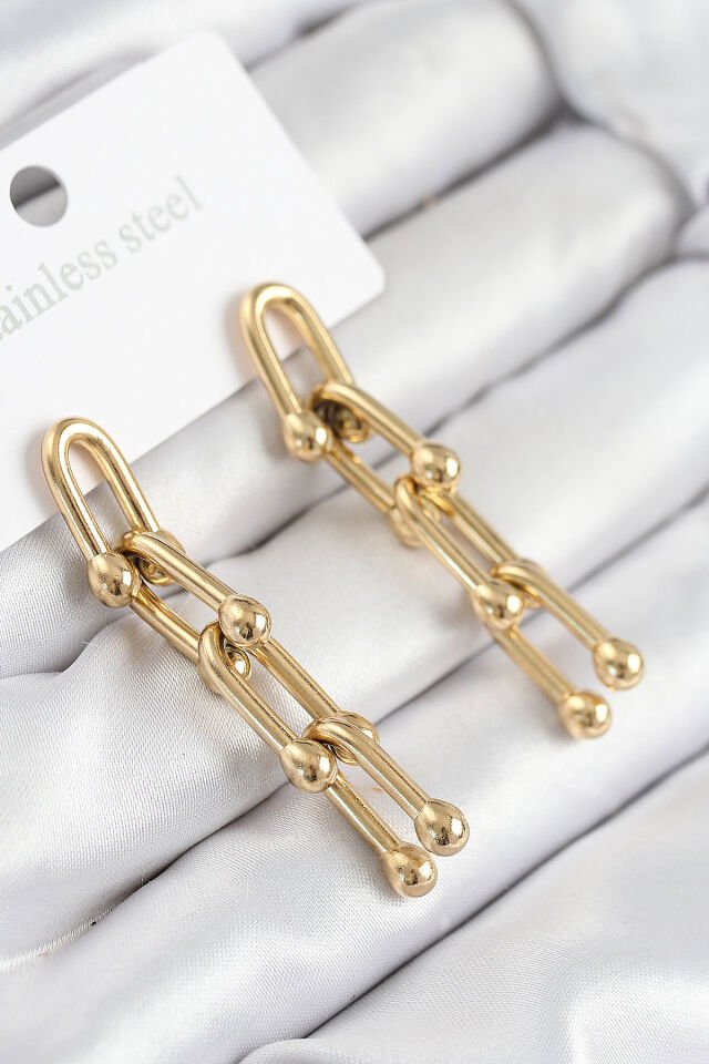316L Çelik Sallantılı Tifany Model Gold Renk Kadın Küpe - Lisinya