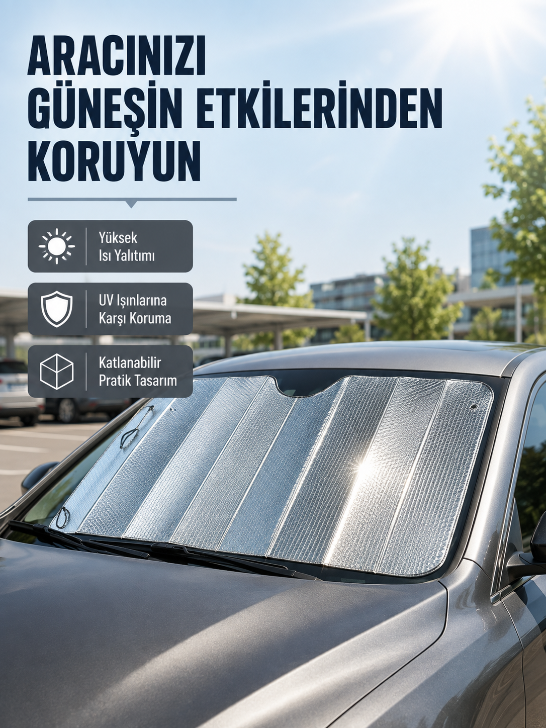 Araba Güneşliği Alüminyum Yansıtıcı Yüzeyle Etkili Isı Koruması - Lisinya