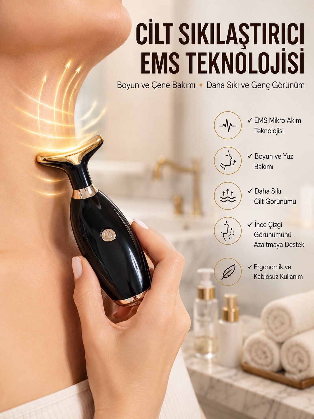 Yüz Ve Boyun Kırşıklık Giderici Ems Güzellik Cihazı Gıdık,Sarkma,Kırışıklık Yüz Masaj Aleti - Lisinya
