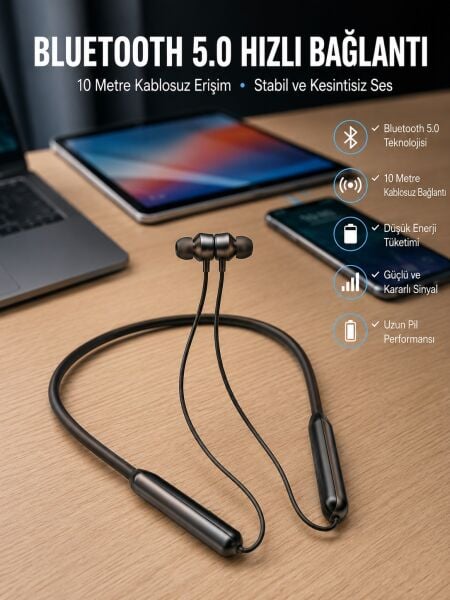 Dijital Göstergeli Kulak İçi Kablosuz Bluetooth Kulaklık Boyun Bantlı Yeni Nesil - Lisinya
