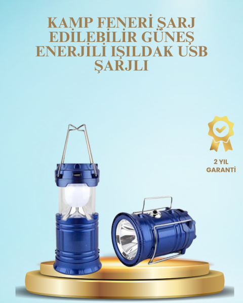 Güneş Enerjili Kızaklı Şarjlı Büyük Boy Kamp Feneri – USB Çıkışlı, Katlanabilir, Çok Fonksiyonlu - Lisinya