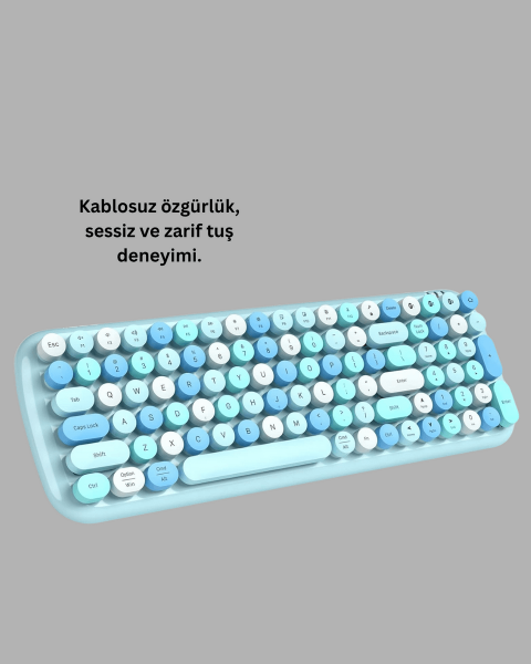 Retro Daktilo Stilli Kablosuz Klavye Mouse Seti – Sessiz ve Şık