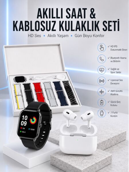 7 Kordonlu Akıllı Saat Ve Yeni Nesil Kulaklık Dokunmatik Ekran Android ve İOS Uyumlu - Lisinya