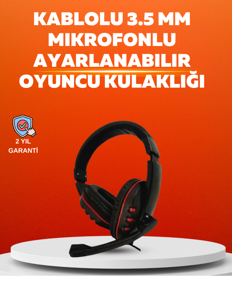Stereo Kırmızı Oyuncu Kulaklığı Yumuşak Pedli Mikrofonlu