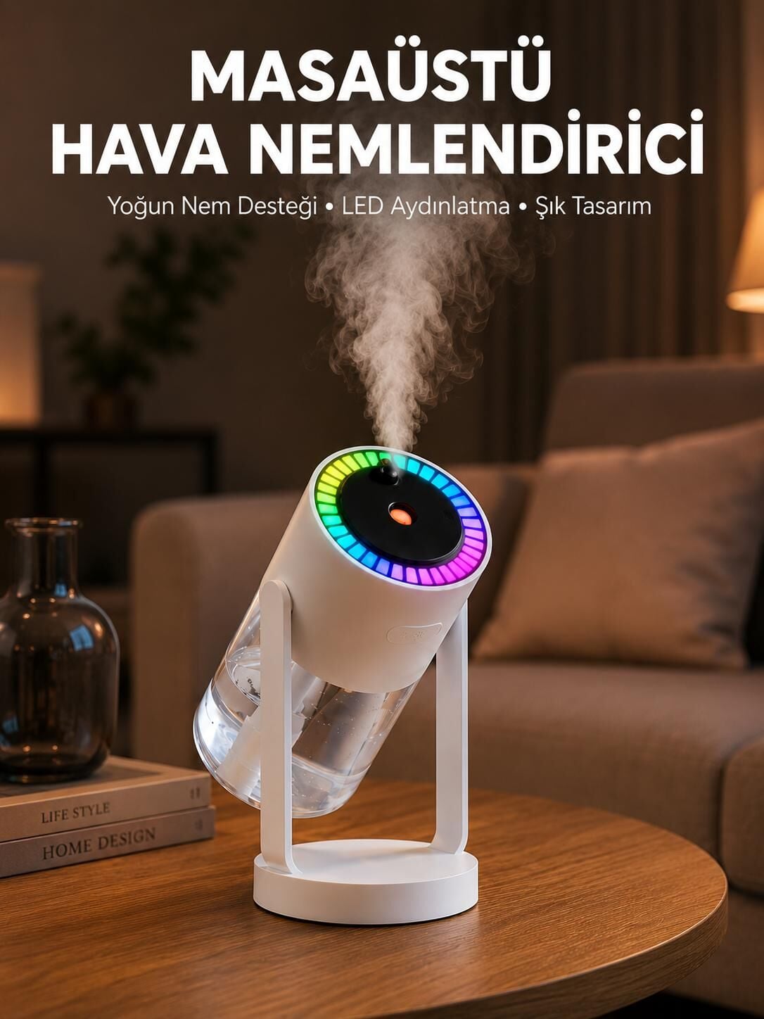 Araç ve Ev İçin Hava Nemlendirici Projektörlü Sessiz Buhar Yeni Nesil - Lisinya