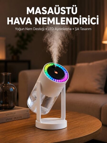 Araç ve Ev İçin Hava Nemlendirici Projektörlü Sessiz Buhar Yeni Nesil - Lisinya