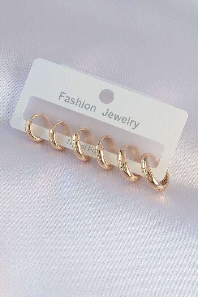 Pirinç Gold Renk Oval Küpe Seti - Lisinya