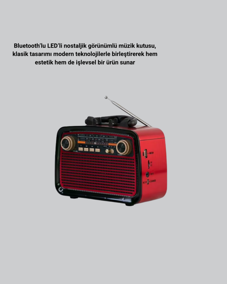 YamanHobi Bluetooth LED Işıklı Nostaljik Müzik Kutusu Kahverengi
