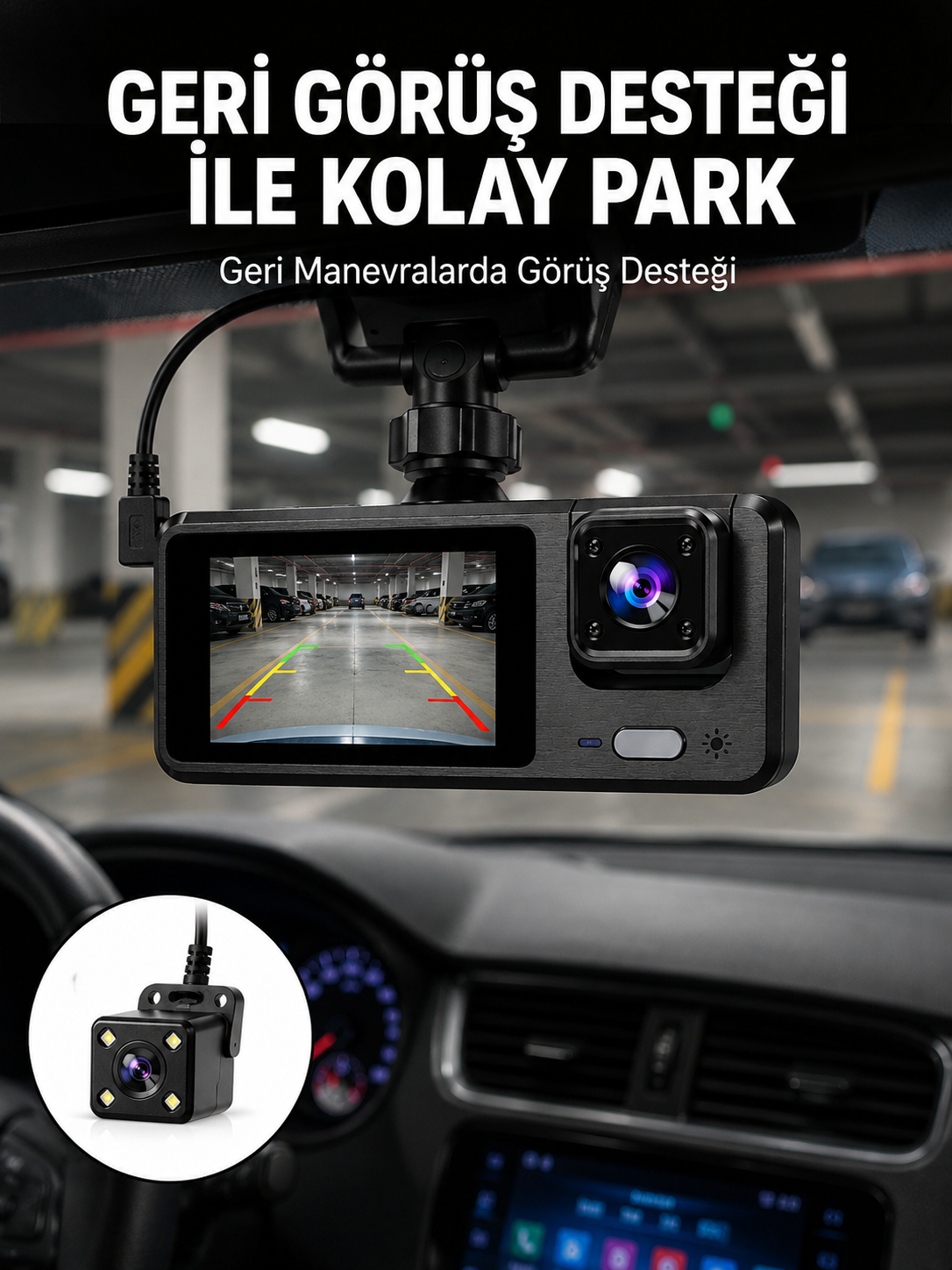 1080P 3 Kameralı Araç DVR – Döngü Kayıt ve Geri Görüş Özellikli Yeni Nesil - Lisinya