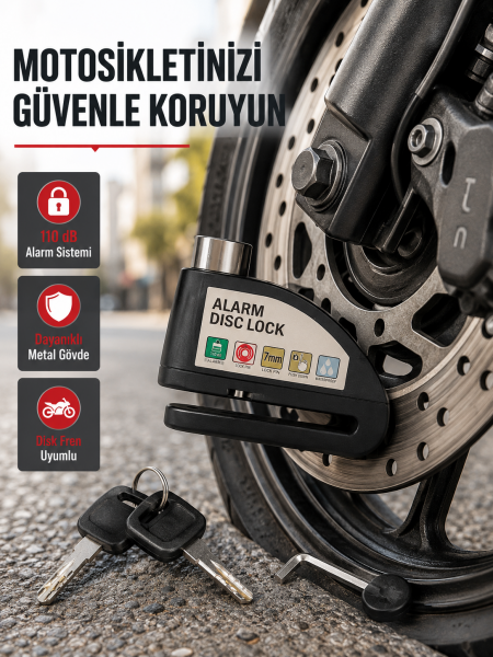 110 dB Alarmlı Disk Fren Kilidi Su Geçirmez Çelik Gövde Motosiklet Güvenlik - Lisinya