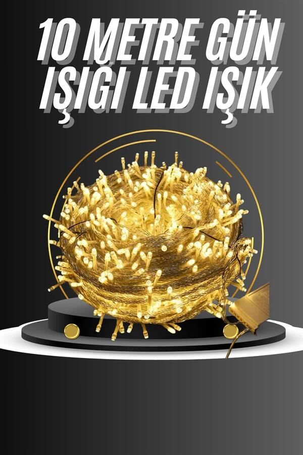 10 Metre Günışığı Led Işık Fişli Dekoratif Sarı Ton Aydınlatma 3 Modlu Led Şerit - Lisinya