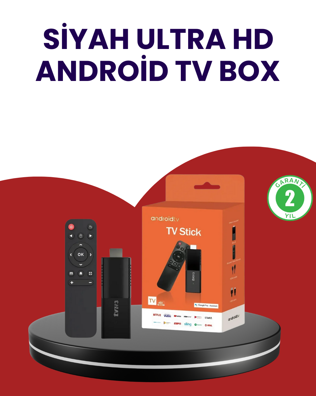 YamanHobi 4K Android TV Stick 2 GB RAM 16 GB Hafıza 5 GHz WiFi Bluetooth 5.0 Siyah