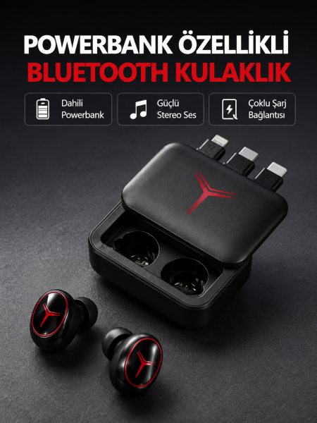 Powerbank Özellikli Bluetooth Kablosuz Kulaklık – Dokunmatik Kontrol, Uzun Pil Ömrü, Ergonomik Tasarım - Lisinya