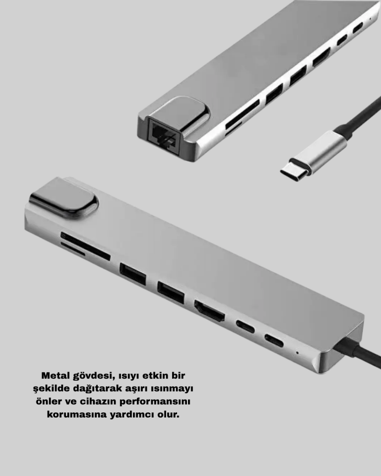 Alüminyum Kasalı MacBook USB-C Hub – 4K HDMI, USB 3.0, SD/TF Kart Girişi, PD Şarj Desteği - Lisinya