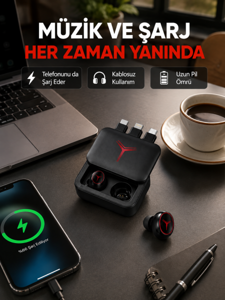 Powerbank Özellikli Bluetooth Kablosuz Kulaklık – Dokunmatik Kontrol, Uzun Pil Ömrü, Ergonomik Tasarım - Lisinya