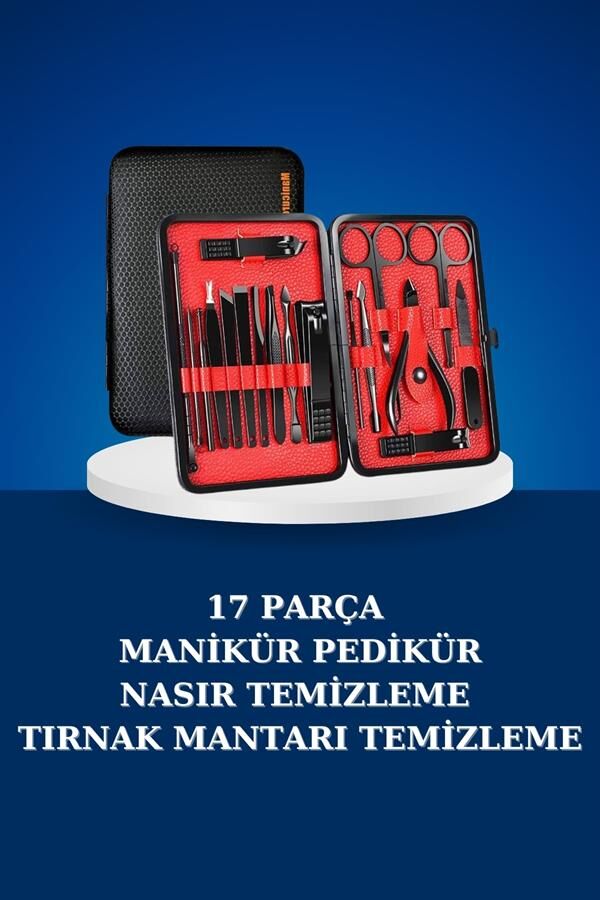17 Parça Manikür Seti Taşınabilir Özel Çantalı El ve Ayak Bakımı Tırnak Batığı Temizleme - Lisinya