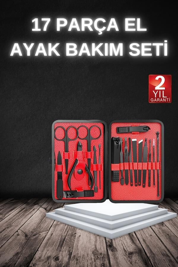 17 Parça Manikür Seti Taşınabilir Özel Çantalı El ve Ayak Bakımı Tırnak Batığı Temizleme - Lisinya