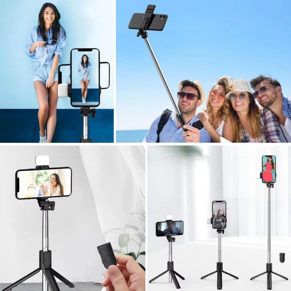 Kendiliğinden Led Işıklı Kumandalı Uzayabilen Selfie Çubuğu,masa Üstü Tripod ( Lisinya )