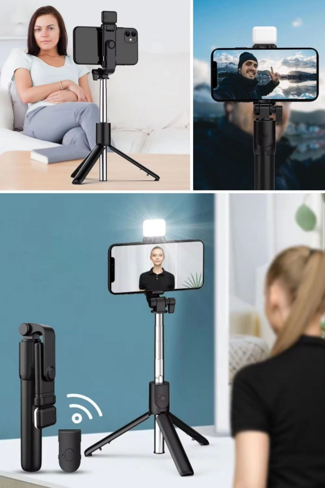 Kendiliğinden Led Işıklı Kumandalı Uzayabilen Selfie Çubuğu,masa Üstü Tripod ( Lisinya )