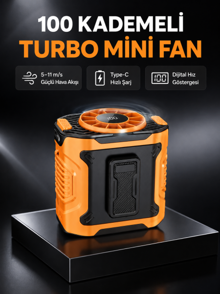 Dijital Ekranlı Turbo Mini Fan – 3 Kademeli Hız, Sessiz Çalışma ve Type-C Şarj - Lisinya