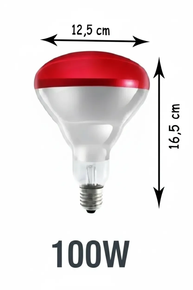 100W Kızılötesi (infrared) Isıtıcılı Hayvan Isıtma ve Kuluçka Lambası (Kırmızı Işık) E27 (Kalın Duy) ( Lisinya )