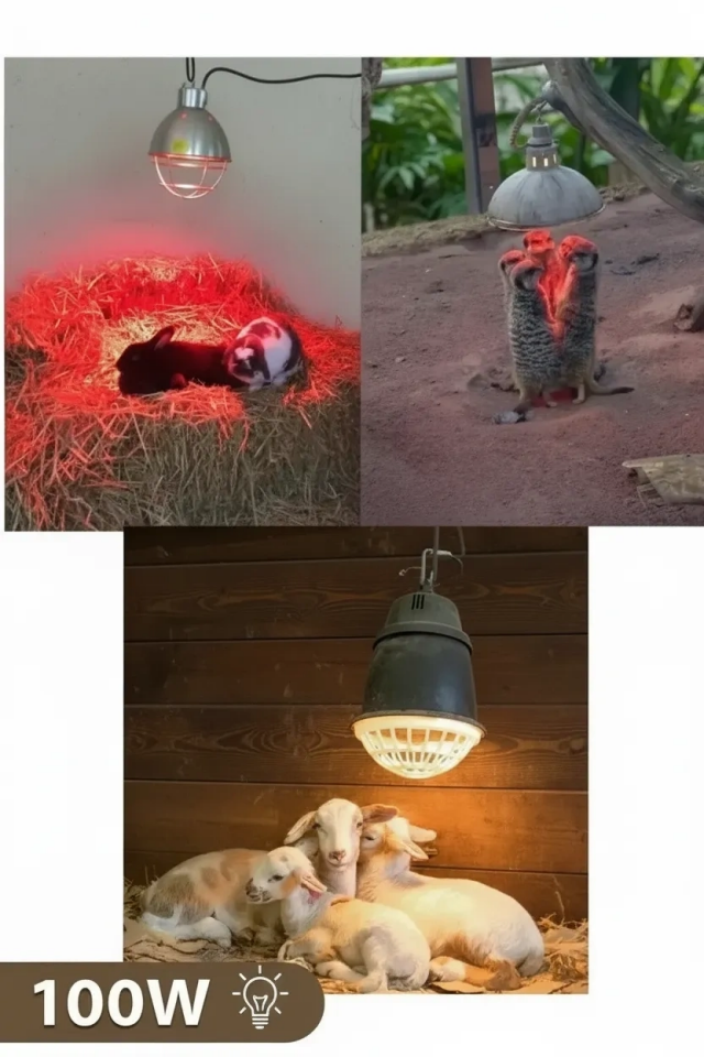 100W Kızılötesi (infrared) Isıtıcılı Hayvan Isıtma ve Kuluçka Lambası (Kırmızı Işık) E27 (Kalın Duy) ( Lisinya )